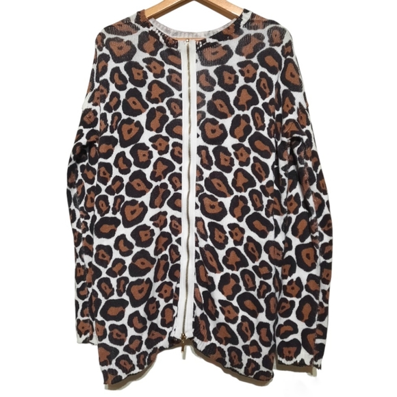 SMYMuMu Back Zip Crewneck Sweater Cotton Brown White Oversized M 8 10 - Picture 5 of 10